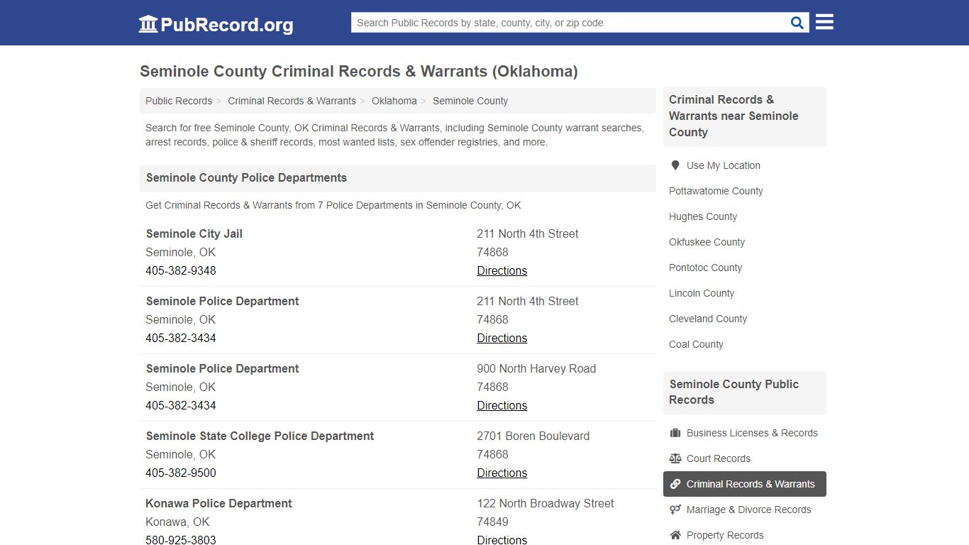 Seminole County Criminal Records & Warrants (Oklahoma)